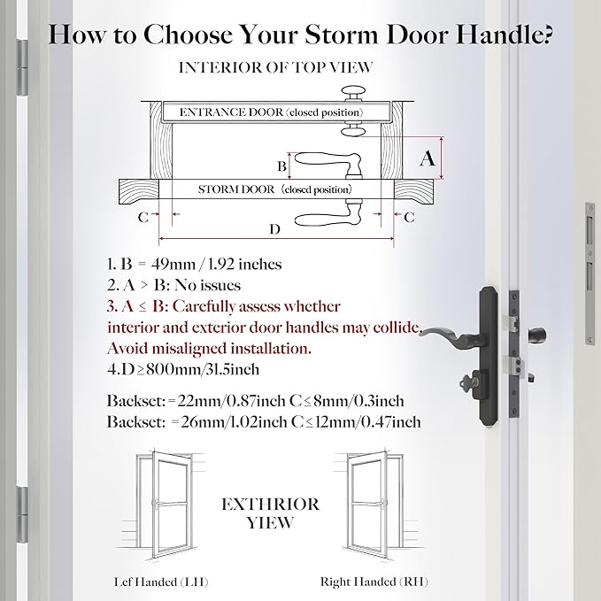 House Guard Storm Door Handle Replacement with Lock, Fits Storm & Screen Doors, for 1.1–1.97 Inch Thick Doors, 0.87 Inch & 1.02 Inch Backset, 2.5 Inch Center-to-Center Spacing (Oil Rubbed Bronze)