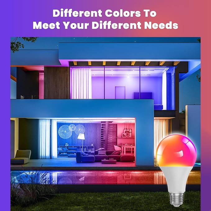 RGB LED Light Bulbs,4PCS Color Changing Light Bulb,5W 450LM A19 E27/E26 6500K White,16 Color Choices,Dimmable Multicolor Memory Remote Control Light Bulbs for Bedroom Indoor Party