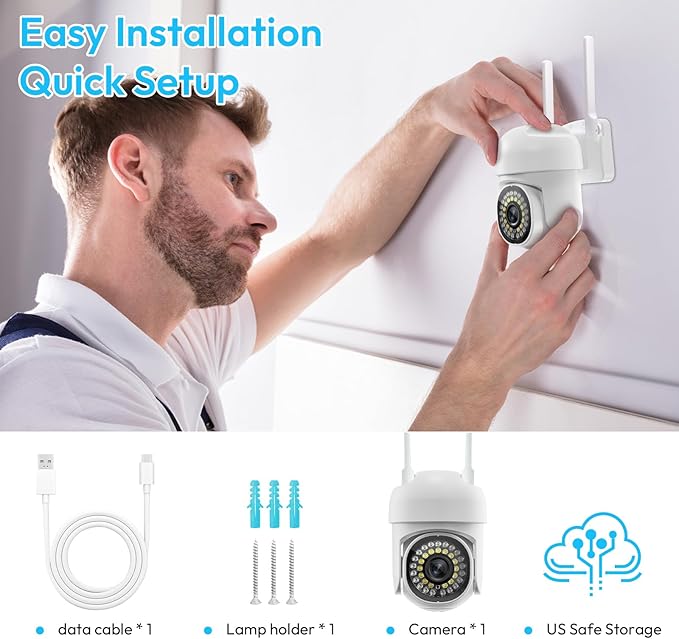 3MP Security Camera Outdoor, 360°Pan-Tilt View, 2K HD Cameras for Home Security, Color Night Vision, AI Detection (2 Pack-9.8 ft USB-C Cable)