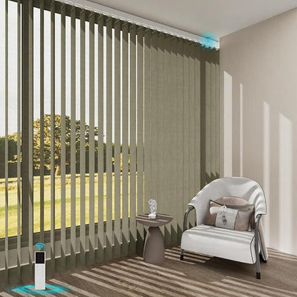 Motorized Sheer Vertical Blinds with Remote, Light Filtering Vertical Blind Sliding Door Blinds Remote Control Blinds for Sliding Glass Door Customize(Elegant Khaki)