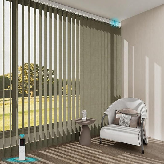Motorized Sheer Vertical Blinds with Remote, Light Filtering Vertical Blind Sliding Door Blinds Remote Control Blinds for Sliding Glass Door Customize(Elegant Khaki)