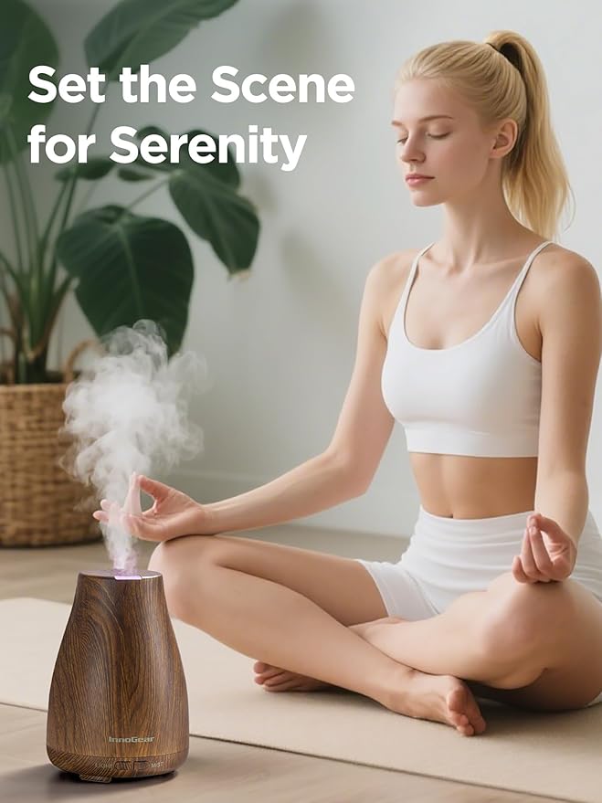InnoGear Essential Oil Diffuser, Ultrasonic Diffusers for Home Aromatherapy Humidifier for Mother's Gift Bedroom Room 7 Colors LED 2 Mist Mode Auto Off, Bronze