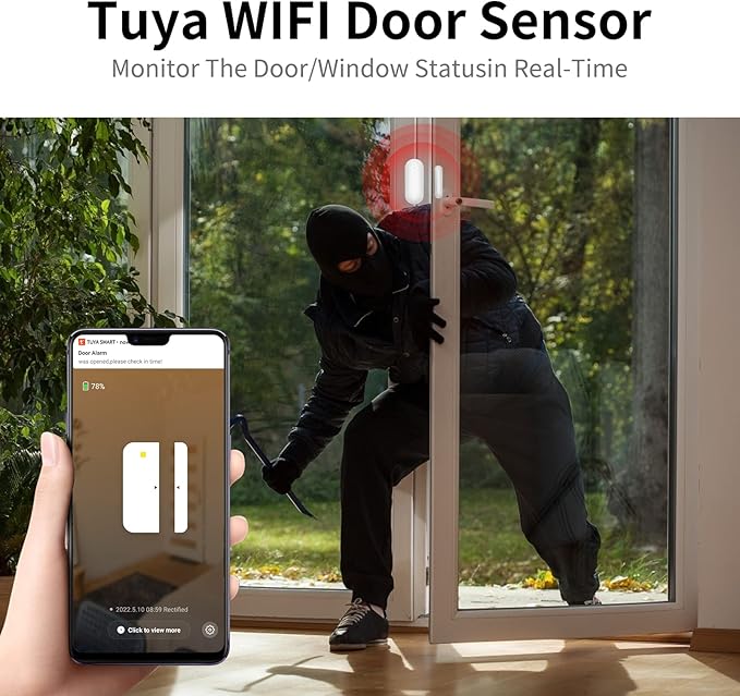Door and Window Alarms for Home,No Hub NO Monthly Fee Door Alarms for Kids Safety,WiFi-Connected for Smart Life or Tuya APP Control,Compatible with Alexa,Easy to Install,Long Battery Life