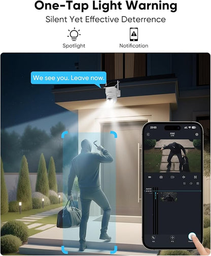 blurams 2.5K Pan/Tilt Security Cameras Wireless Outdoor, 100% Wire-Free Outdoor Camera with Fixed Solar Panel, 360° View, Dual-Band WiFi 6, Human Detection, Color Night Vision, Work with Alexa, 2Pack