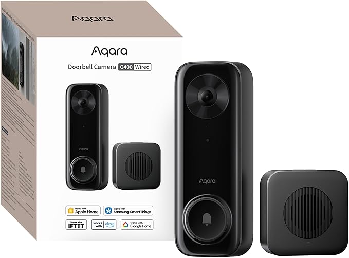 Aqara Doorbell Camera G400 with Chime, Wired/PoE, HomeKit Secure Video, 2K HD Head-to-toe View, 2-Way Audio, 2.4/5GHz Wi-Fi 6, Supports Alexa/Google/SmartThings, Local Detection & 24/7 Recording, IP65