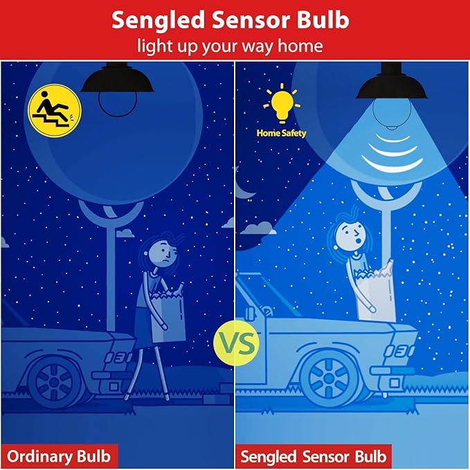 Sengled Motion Sensor Light Bulbs, A19, 5000K Daylight LED Bulb Motion Activated Dusk to Dawn Security Light Bulb, 75 Watt Outdoor Lighting for Front Door Porch Stairs Hallway, 4 Pack
