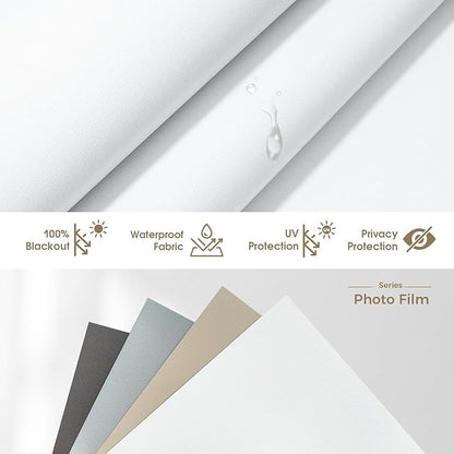 HeyBlinds Motorized Blinds with Remote, 100% Blackout Smart Blinds, Automatic Shades for Windows Compatible with Alexa Google and Homekit, Custom Size(Photo Film-White BO)