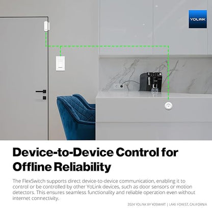 YoLink FlexSwitch, Single Pole Switch, Long-Lasting Battery Powered Smart Light Switch - No Neutral Wire Needed, Timer & Schedule Functions, Over-Temperature Protection, YoLink Hub Required