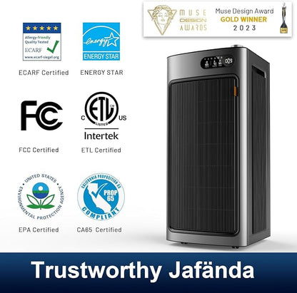 Whole House Air Purifiers for Home Office Large Space 6862 ft², Dual HEPA Carbon Air Filter, Smart Large Air Purifier for 99.97% Dust Pollen Smoke Pet Dander Odors, JF1500 Black