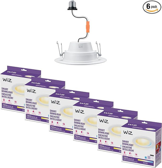 WiZ Connected Tunable White 6-Inch Smart Downlight - 6 Pack -2700K-5000K - 750 Lumen - Indoor - Connects to Wi-Fi - Control via Voice/App - Matter Compatible
