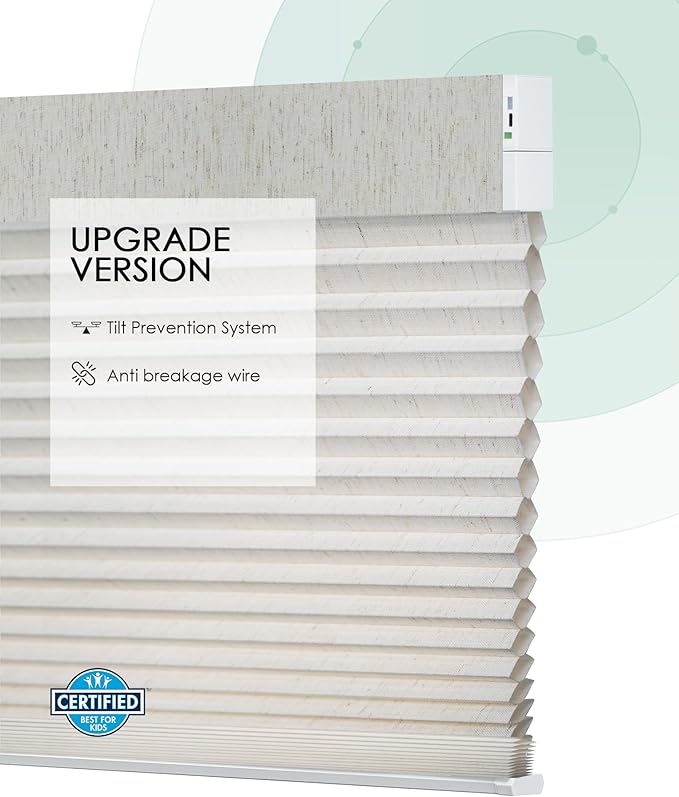 Yoolax Motorized Cellular Shades Compatible with Alexa, Light Filtering Motorized Blinds with Remote Smart Honeycomb Shades for Indoor Windows, Automatic Blinds Custom Size (Linen Beige)
