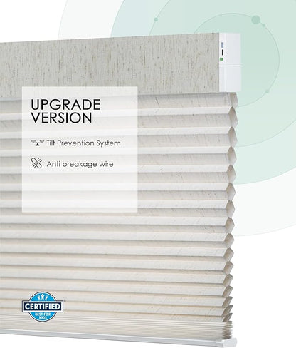 Yoolax Motorized Cellular Shades Compatible with Alexa, Light Filtering Motorized Blinds with Remote Smart Honeycomb Shades for Indoor Windows, Automatic Blinds Custom Size (Linen Beige)