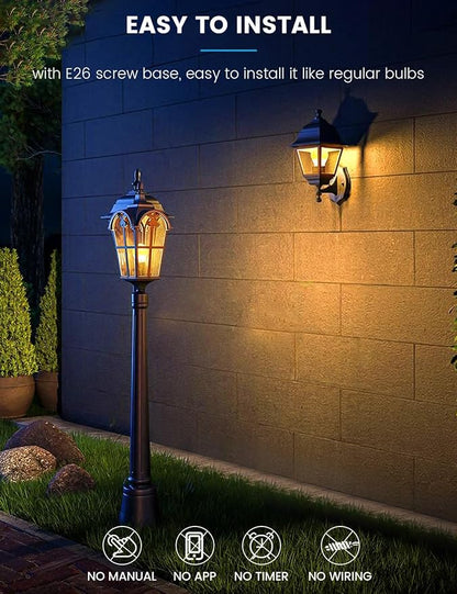 Dusk to Dawn LED Outdoor Light Bulbs, 13W 1100LM(100W Equivalent), A19 Sensor LED Bulb, E26 3000K Soft White Day Night Bulbs, Auto ON/Off, Sensor Lighting for Porch Garage Front Door, 4 Pack