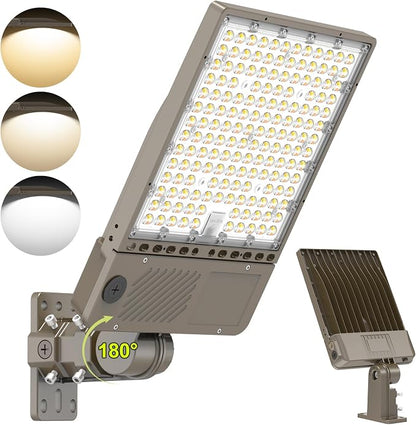 480V LED Parking Lot Light 320W/256W/192W, 3000K 4000K 5000K Adjustable 48000LM 0-10V Dimmable with Photocell, ETL Listed Shoebox Pole Lights Outdoor Arm & Slip Fitter Mount, AC277-480V