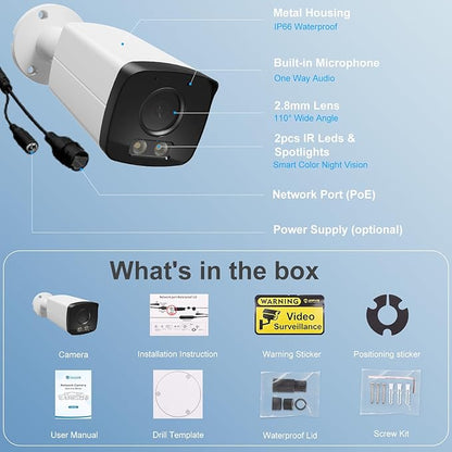 UNILOOK 4K Bullet PoE IP Camera Outdoor, 8MP Wired Security IP Camera with Audio, AI Human Vehicle Detection, 100ft Smart Color Night Vision, 2.8mm Lens, Waterproof, Micro SD Slot(up to 512GB), NDAA