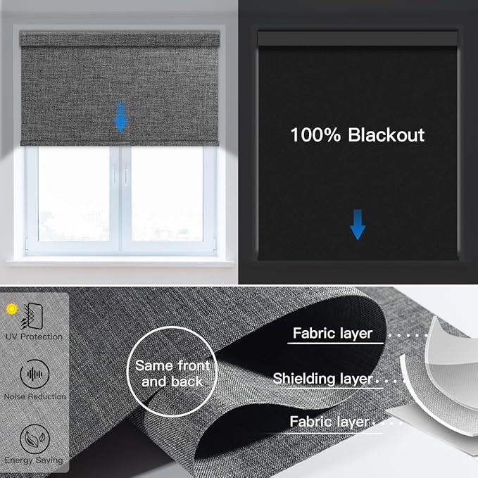 Tokblind Motorized Blackout Roller Shade Fabric Covered Valance and Bottom Rod, Remote Control Electric Window Blind Compatible with Alexa Google via Hub, Custom Size (Dark Grey - Wrapped Fabric)