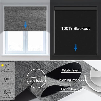 Tokblind Motorized Blackout Roller Shade Fabric Covered Valance and Bottom Rod, Remote Control Electric Window Blind Compatible with Alexa Google via Hub, Custom Size (Dark Grey - Wrapped Fabric)