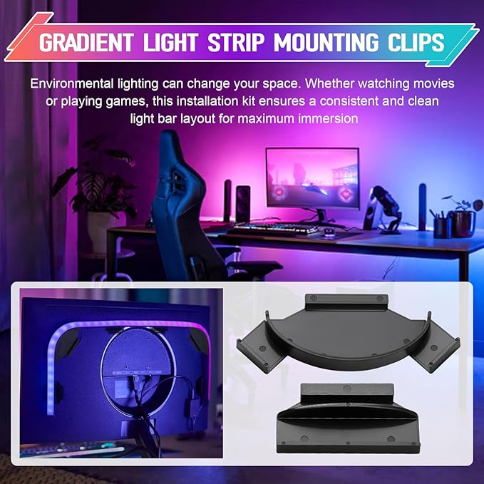 Upgraded Brackets Set for Philips Hue Play Gradient Light Strip, LED Light Strip Mounting Clips Kit with Strong 3M Adhesive, Compatible with 55" 65" 75" Hue TV Lightstrip 6 PCS Holder Set