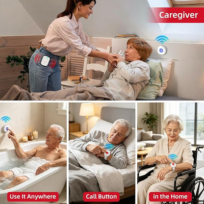CallToU Caregiver Pager Wireless Call Button for Elderly/Senior,2026 New Version Pager with Vibration & Rechargeable,Nurse Alert System for Home Care Seniors (2 Pager and 2 Button)
