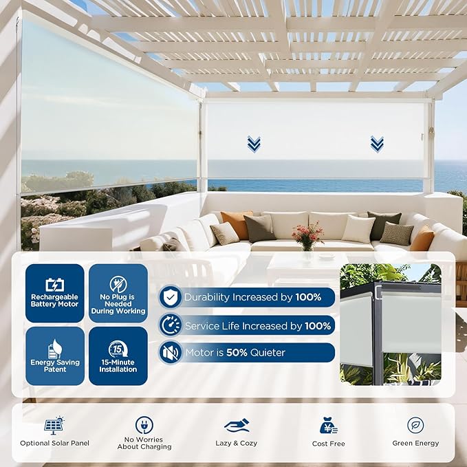 Motorized Outdoor Shades, Custom Patio Roller Blinds with Remote, Smart Exterior Sun Shades Compatible with Alexa, HomeKit, Google Home (5% Openness Sliver)