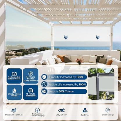 Motorized Outdoor Shades, Custom Patio Roller Blinds with Remote, Smart Exterior Sun Shades Compatible with Alexa, HomeKit, Google Home (5% Openness Sliver)