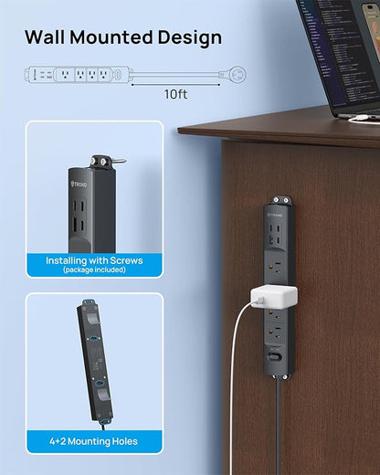 TROND 360° Rotating Plug Surge Protector, Power Strip with USB Ports, 3 USB C and 1 USB A, 1440 Joules, ETL Listed, 1625W, Wall Outlet Extender, 10ft Extension Cord for Home Office Dorm, Black