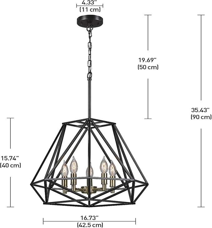 Globe Electric 65435 Sansa Chandeliers, Matte Black, Gold Accent Socket, Bulb Not Included