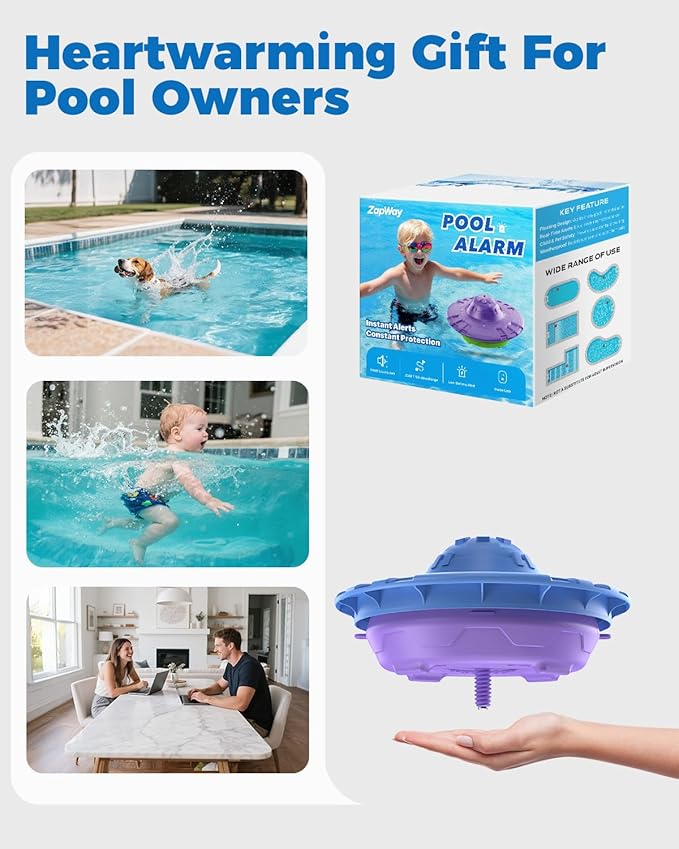 Pool Alarm with Indoor Receiver, 110dB Ultra Loud Floating Alarm for Inground & Above Ground Pools, Adjustable Sensitivity for Backyard Water Safety with Children & Pets, Navy-Violet