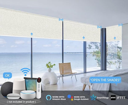 Bringnox Motorized Blinds with Remote,100% Blackout Smart Roller Blinds Compatible with Apple Homekit Google Home and Alexa Via HUB,and Customized (Linen Stone-01)