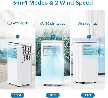 GarveeLife Portable Air Conditioners, 8,000 BTU for Rooms up to 350 Sq.Ft., Smart Compact AC Unit with Cooling, Dehumidifier, Fan, Remote Control and Window Kit, White