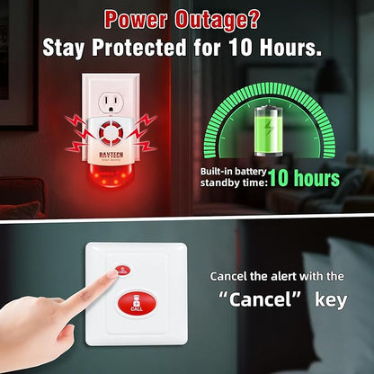 Daytech Remote Emergency Strobe Siren Alarm Kit Waterproof Outdoor Loud Panic Sos Warning System for Business Home Shop Hotel School 800ft 1 Red Flashing Siren+ 4 Call Buttons