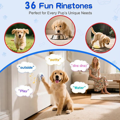 ChunHee Dog Training Bells for Door - Dog Door Bell for with 36 Custom Sounds | Dog Bell for Door Potty Training | Chew-Proof & Adjustable Volume (0-115dB) | Teach Puppies to Signal to Go Outside