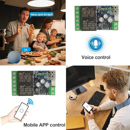 2 Channels WiFi Smart Switch, DC 5V 12V 24V 36V Passive Output Relay Module Ewelink APP WiFi Control Compatible with Alexa/Google Home