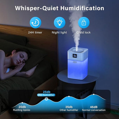 JRD Humidifiers 4L for Bedroom, Cool Mist Humidifier for Large Room, 40H Runtime, Night Light, 360° Nozzlefor Home, Office, Baby Nursery, Plants
