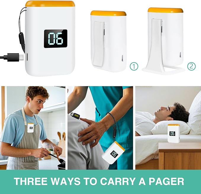 Caregiver Pager Wireless Call Button for Elderly Monitoring Vibration Call Bell Medical Alert System with Digital Display for Elderly (6 Call Buttons + 1 receivers)