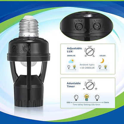Hortsun 3 Pcs Motion Sensor Light Socket Smart Screw in Light Bulb Outlet Compatible with E26/e27 Automatic on Off Night Light Control for Basement Basement Porch Storage Room, Black