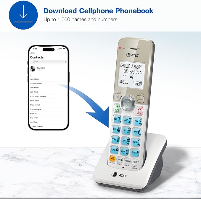 AT&T DL70019 Additional Handset for DL72x19 Series Cordless Phone - Bluetooth Connect to Cell, Smart Call Blocker, 1.8" Backlit Display, Big Buttons, Intercom