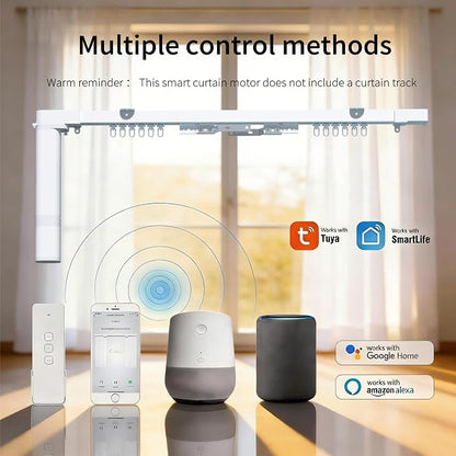 Zigbee Motor for Smart Curtain Track System, No Wiring Required, Automatic Ceiling Curtain Opener, Motorized Curtains with App, Voice, Remote Control, Compatible with Alexa,Google and Siri