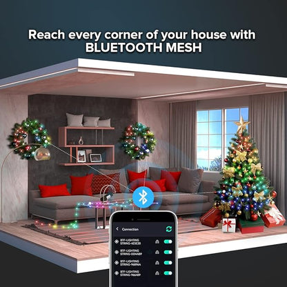 BTF-LIGHTING RGB IC WS2812B USB Twinkle Smart Fairy Light String 16.4FT 50Pixels Transparent Wire Music Bluetooth Mesh APP IR Remote DIY Control Sync Color Chasing IP65 For Christmas Tree Bedroom DC5V