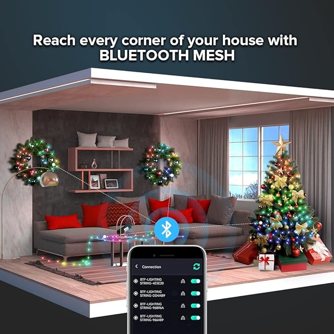 Smart Fairy String Lights 2 Pack WS2812B 33FT USB Bluetooth Twinkle with Timer and Remote, Music Sync Funny Modes Color Chasing Lights for Bedroom Curtain Christmas Wedding Party Decor IP65