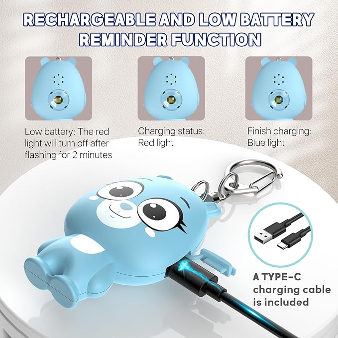 Rechargeable Personal Alarm for Women – 130dB Loud Emergency Alarm Keychain with Strobe Light, Self-Defense Safety Alarm with Low Battery Alert for Women, Kids & Seniors