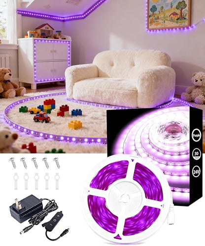 Purple Led Lights Strip Indoor Rope Lights Easy DIY Cuttable Strip Lights for Room Bathroom Living Room Kitchen Ceiling Wall Vanity Mirror Decor