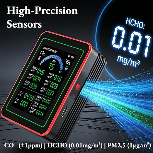 AUNMAS Air Quality Monitor ZN MT32, Multi Parameter with Highly Sensitive Sensors, Data Logging and Analysis, for Home and Office Use
