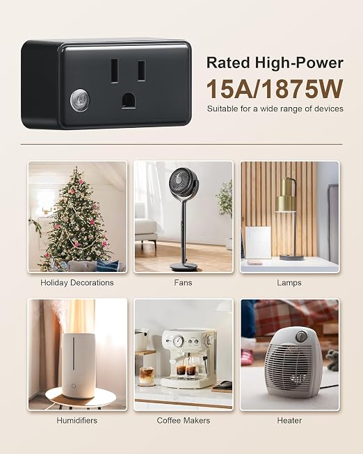 Remote Control Outlet Switch with Wireless Wall Switch, Black | 200FT RF Range, Mini Plug, 15A/1875W, Remote Switch for Lamps/Lights/Household Appliances, ETL & FCC listed, Pre-Programmed