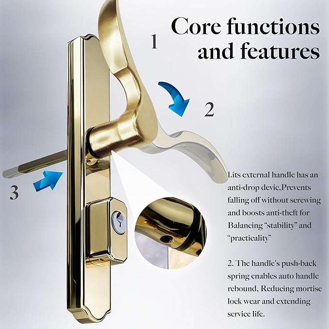 House Guard Storm Door Handle Replacement with Lock, Fits Storm & Screen Doors, Compatible with 1.1-1.97 Inch Thick Doors, 0.87 Inch & 1.02 Inch Backset Options (Brass)