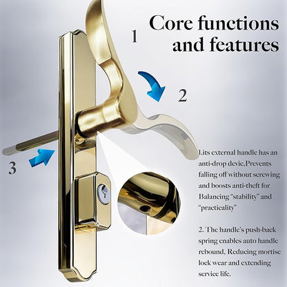 House Guard Storm Door Handle Replacement with Lock, Fits Storm & Screen Doors, Compatible with 1.1-1.97 Inch Thick Doors, 0.87 Inch & 1.02 Inch Backset Options (Brass)