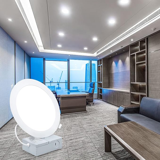 ESBAYBULBS 7" Ultra-Thin LED Recessed Ceiling Light with Junction Box, 6000K Cool White 18W LED Panel Can Light 1500LM High Brightness Easy Installation (6 Pack)