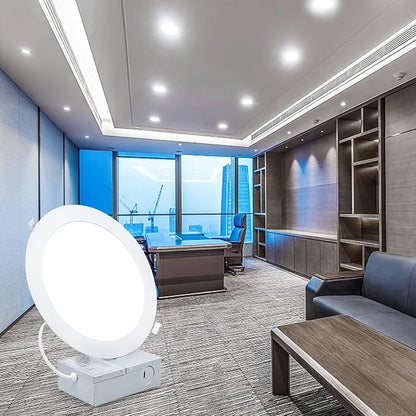 ESBAYBULBS 7" Ultra-Thin LED Recessed Ceiling Light with Junction Box, 6000K Cool White 18W LED Panel Can Light 1500LM High Brightness Easy Installation (6 Pack)