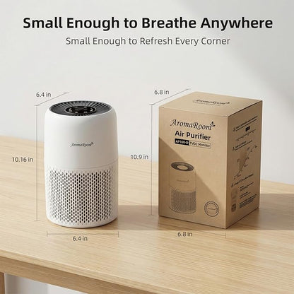 Pet Air Purifier for Home, AromaRoom Air Purifiers for Pet Hair Dander Odor Allergies Smoke, H13 HEPA Air Filter, Air Quality Monitor, Auto Mode, Quiet Air Cleaner for Bedroom, Living Room，White