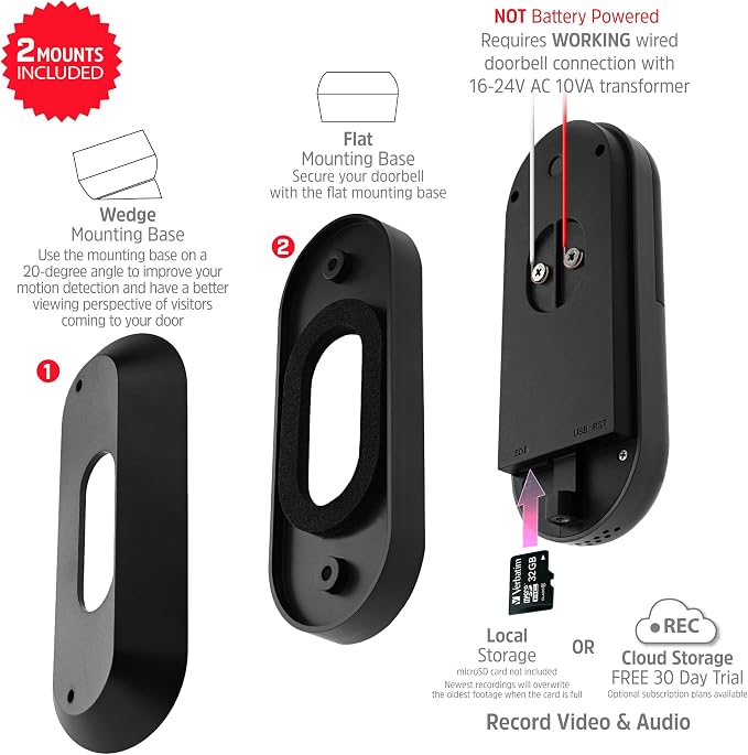 Energizer Smart 2K Doorbell & Chime, Wired Video Doorbell Security Camera, 2-Way Audio, Night Vision, Cloud & Micro SD Storage, Remote Access App, Motion Sensor, Live Viewing, Requires Existing Wires